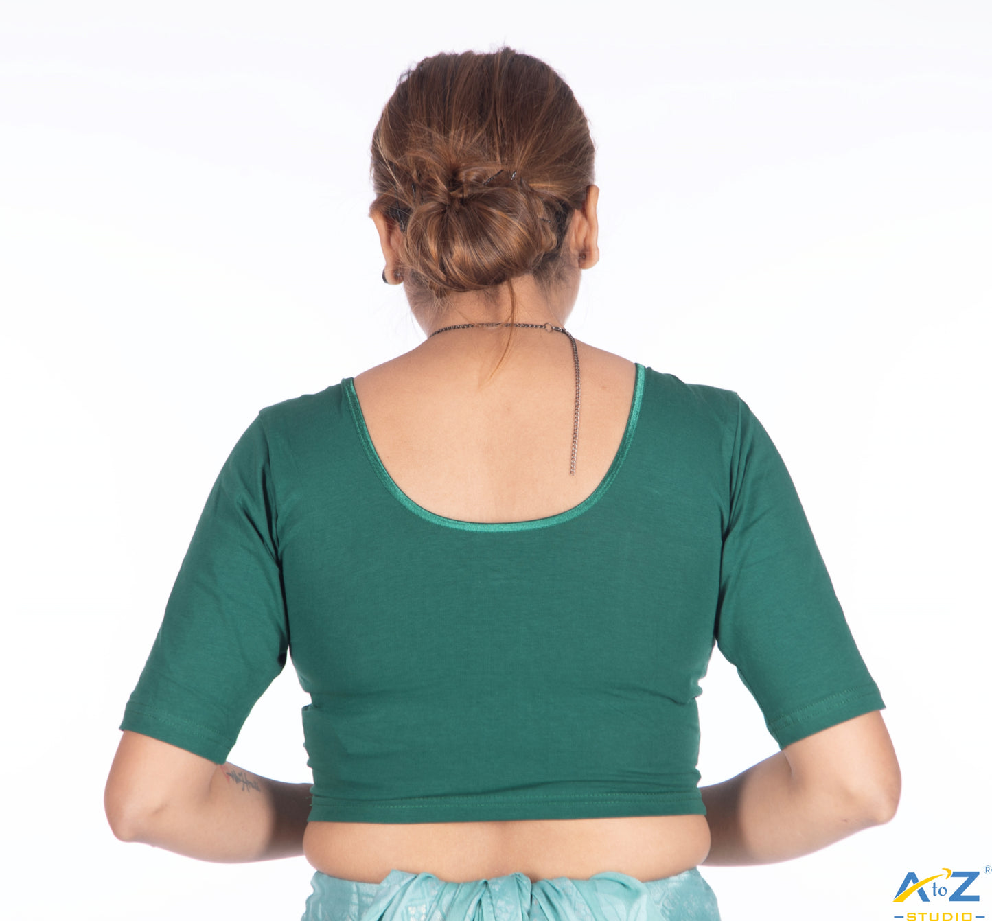 Dark Green Cotton Lycra Blouse - Plain
