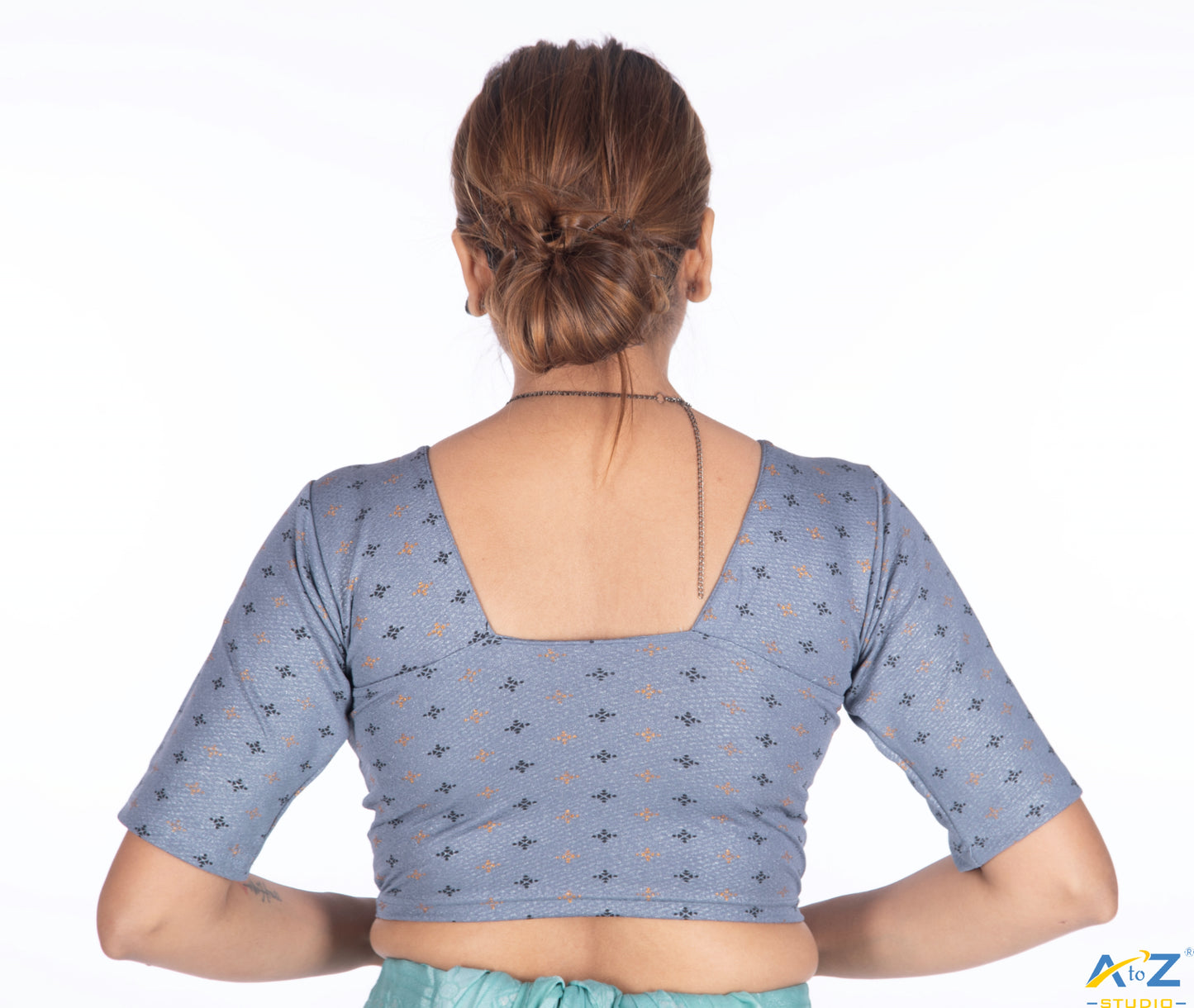 Dark Grey Crush Blouse with Foil Print