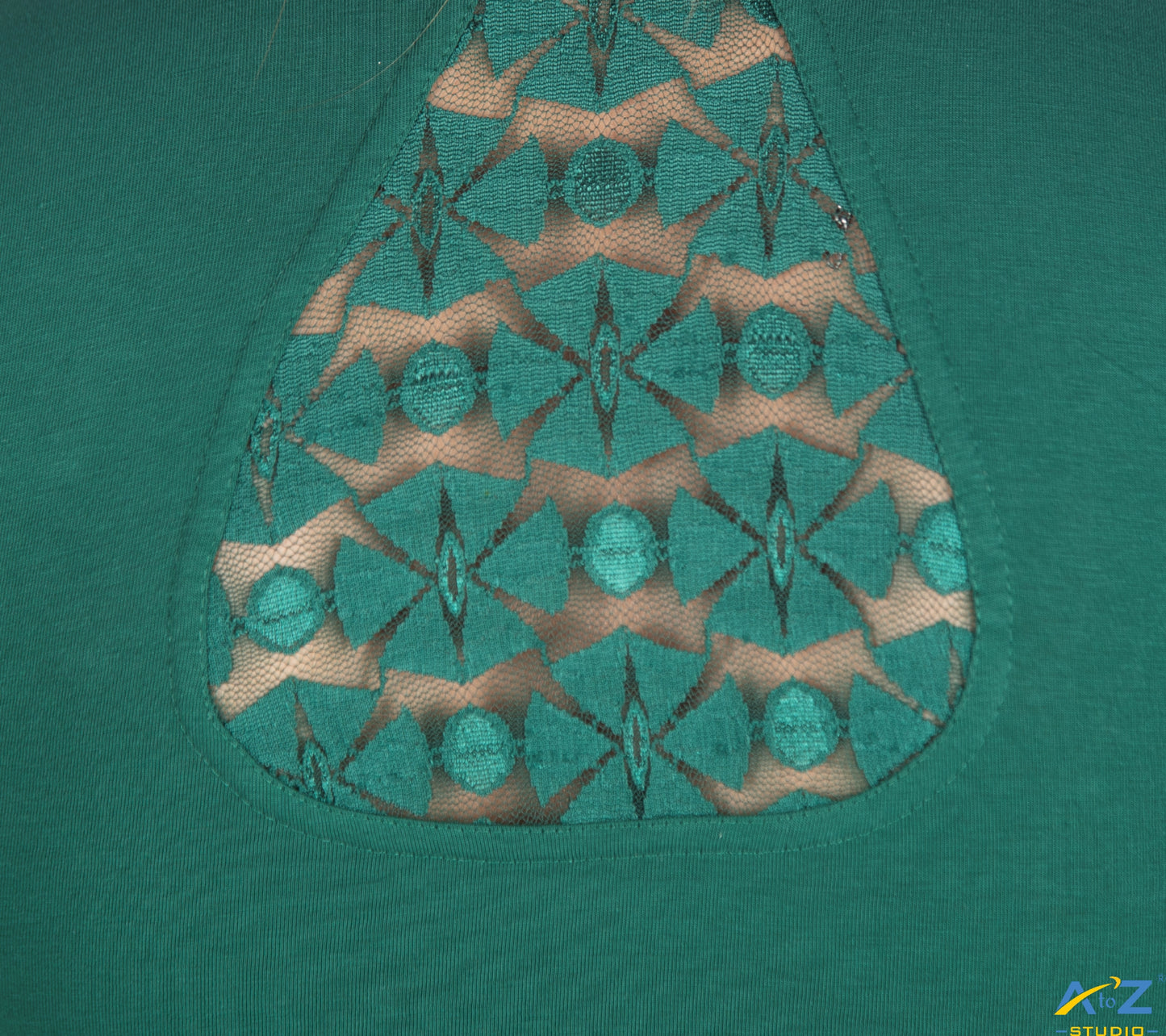 Dark Green Cotton Lycra Blouse with Netted Flower Design