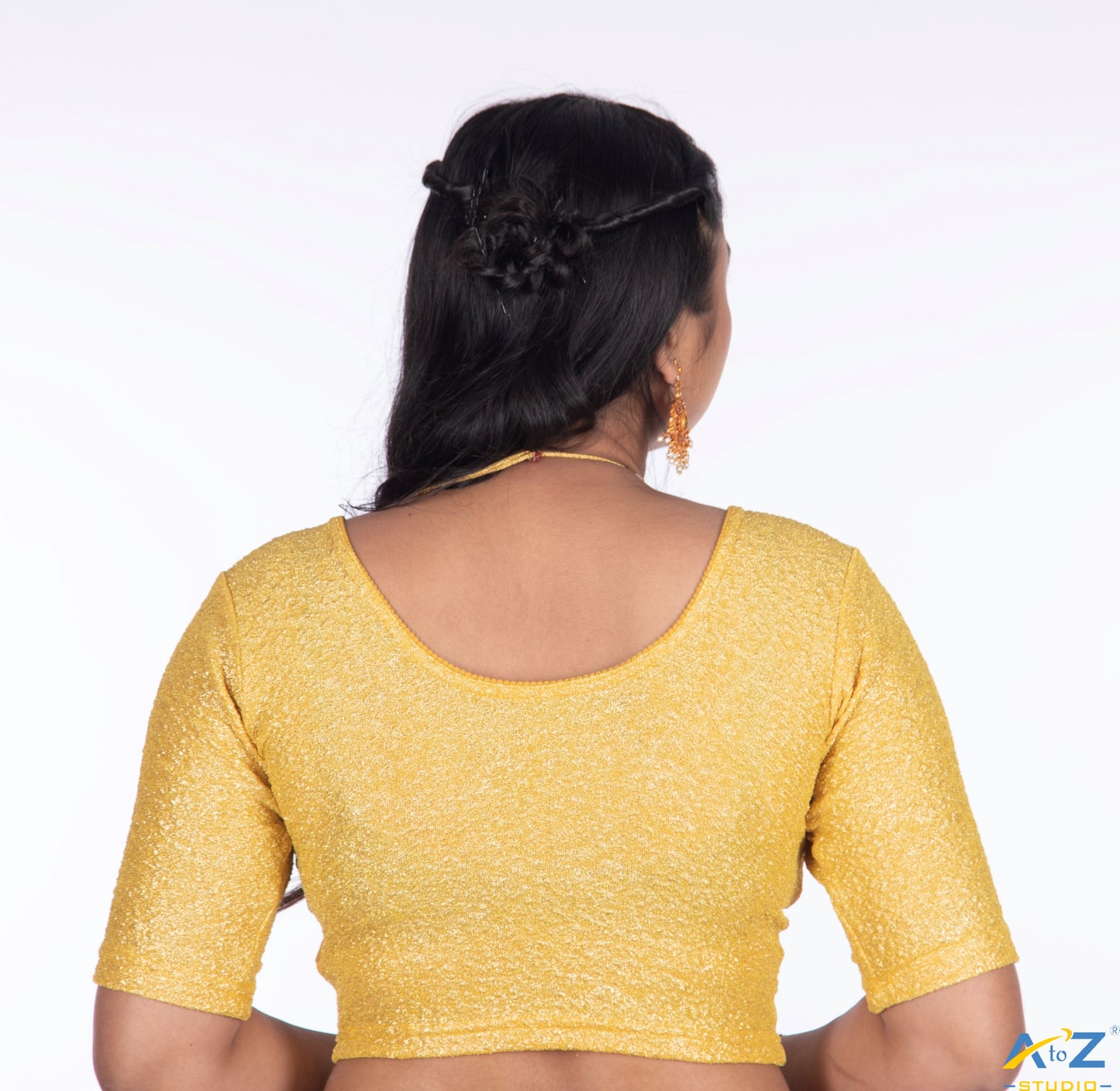Gold Yellow Tissue Lycra Blouse with Golden Crumble