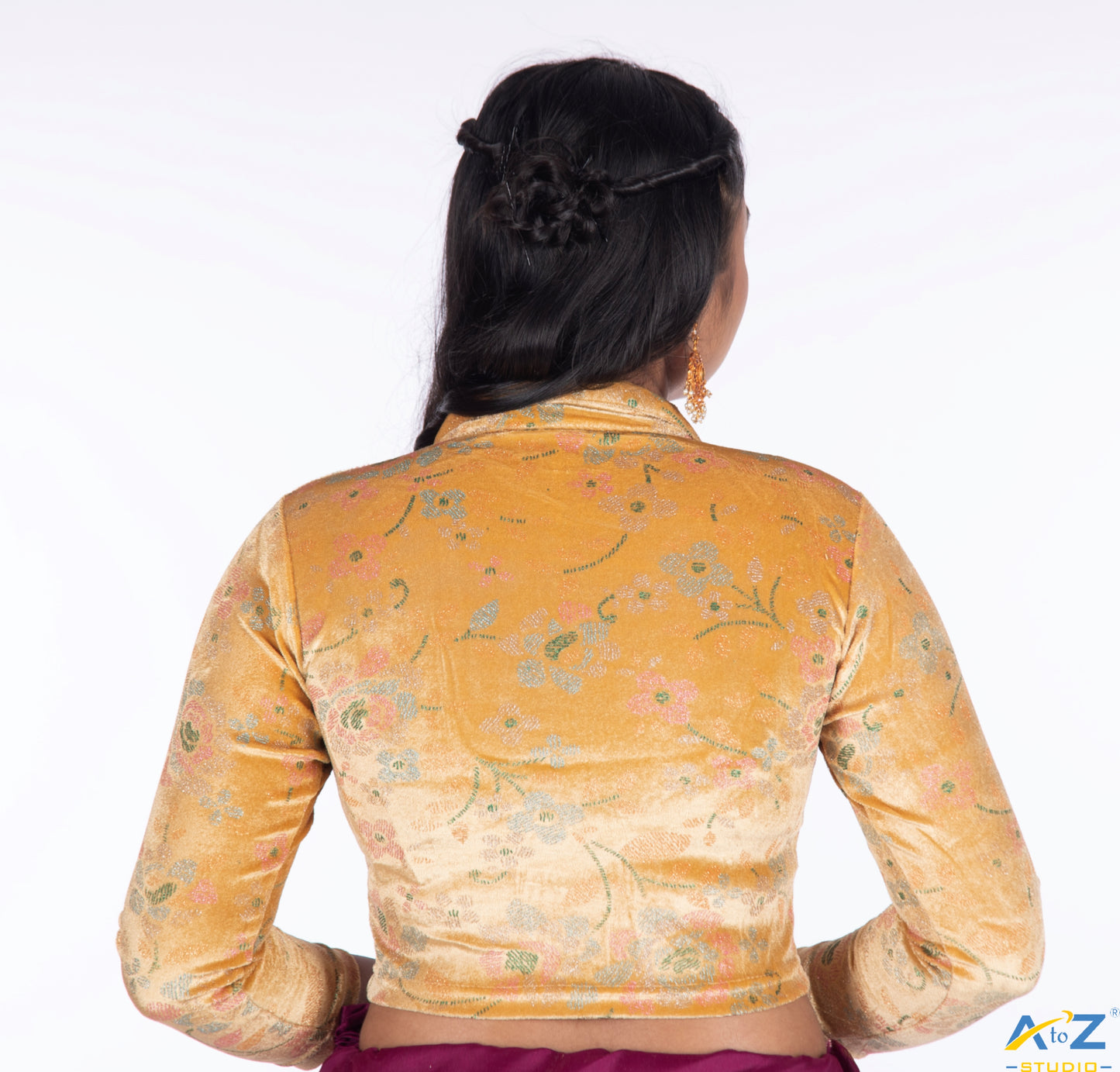 Dark Chiku Velvet Blouse with Floral Prints
