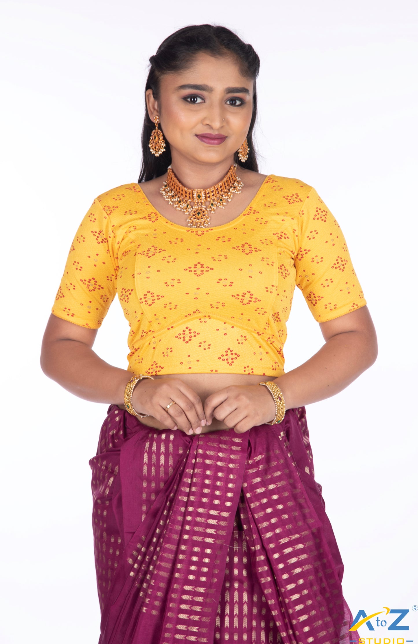 Mango Crush Blouse with Bandhani Print