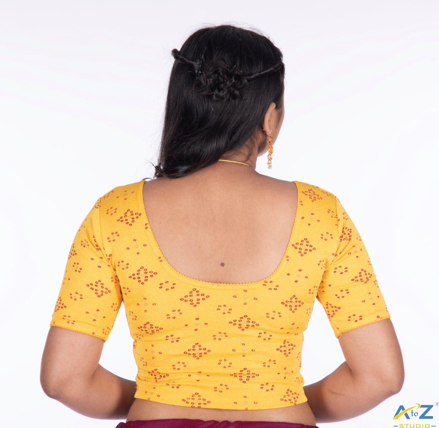 Mango Crush Blouse with Bandhani Print