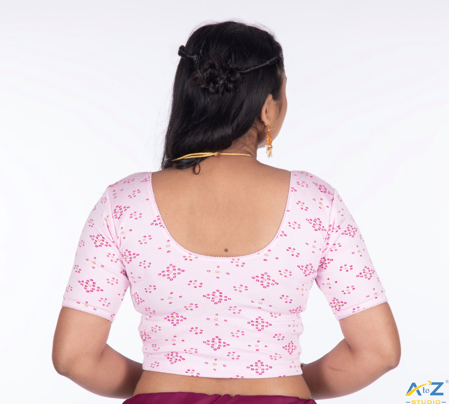 Pink Crush Blouse with Bandhani Print