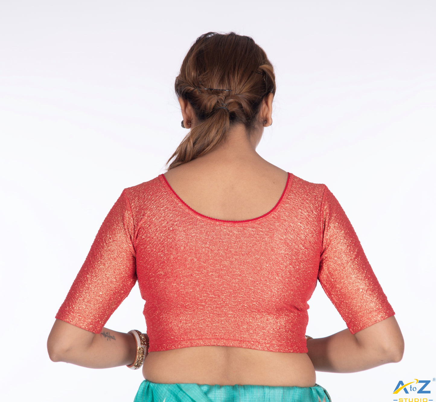 Red Tissue Lycra Blouse with Golden Crumble