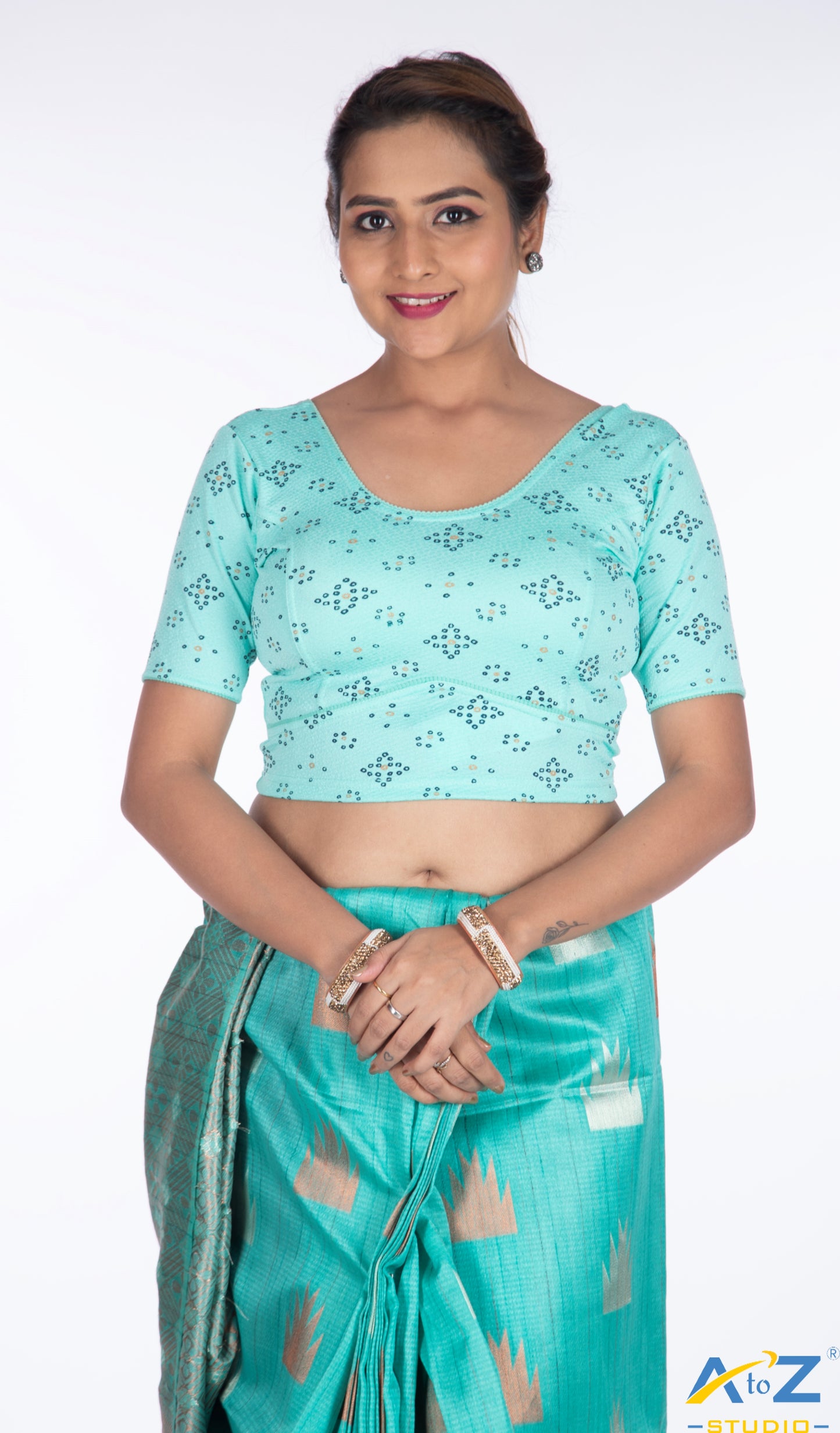 Light Mint Crush Blouse with Bandhani Print