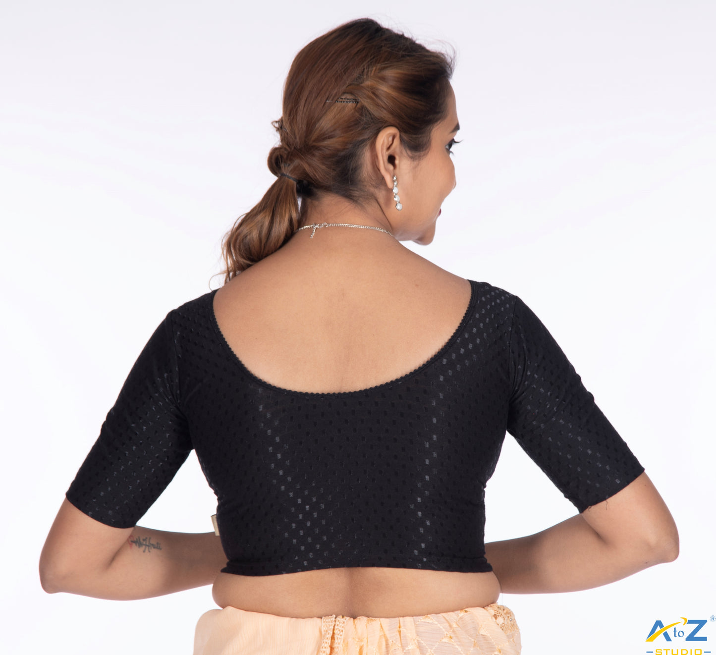Black Cotton Lycra Dobbi Classic Blouse