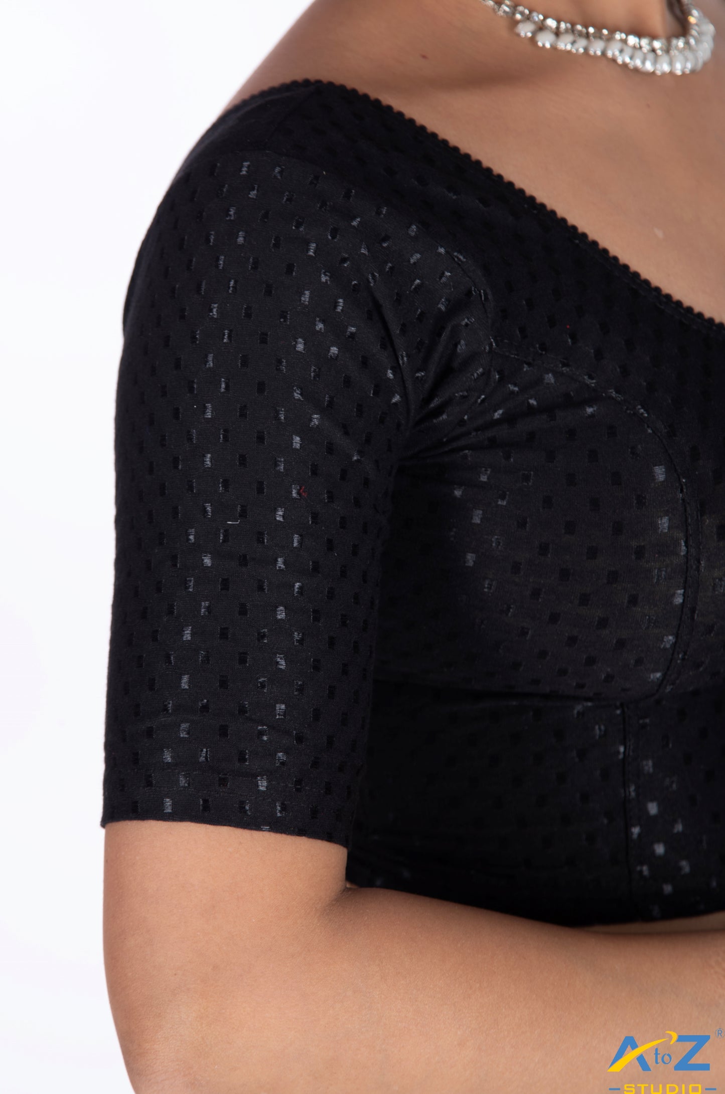 Black Cotton Lycra Dobbi Classic Blouse