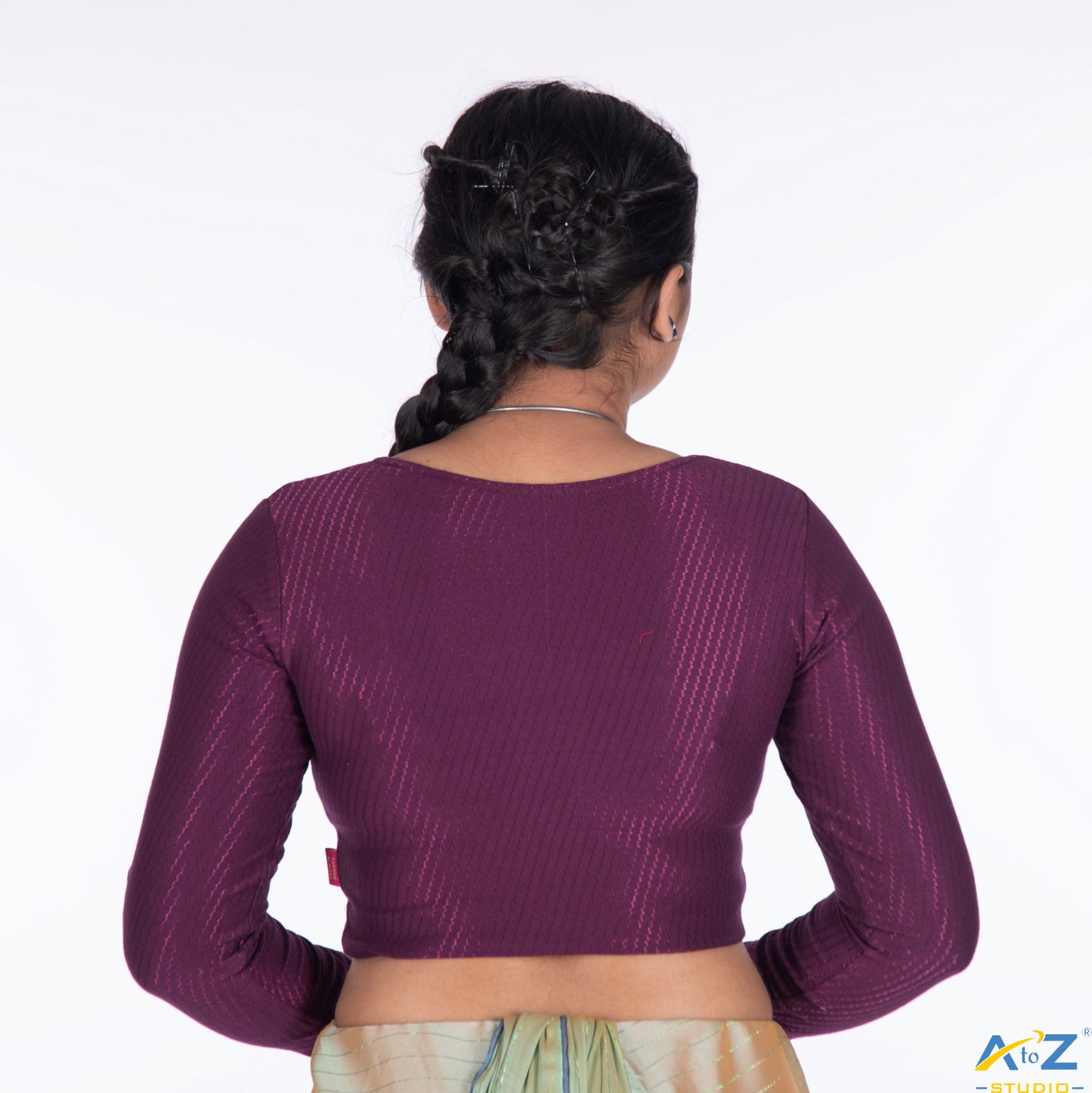 Wine  Cotton Lycra Blouse with Shiny Cross Lines