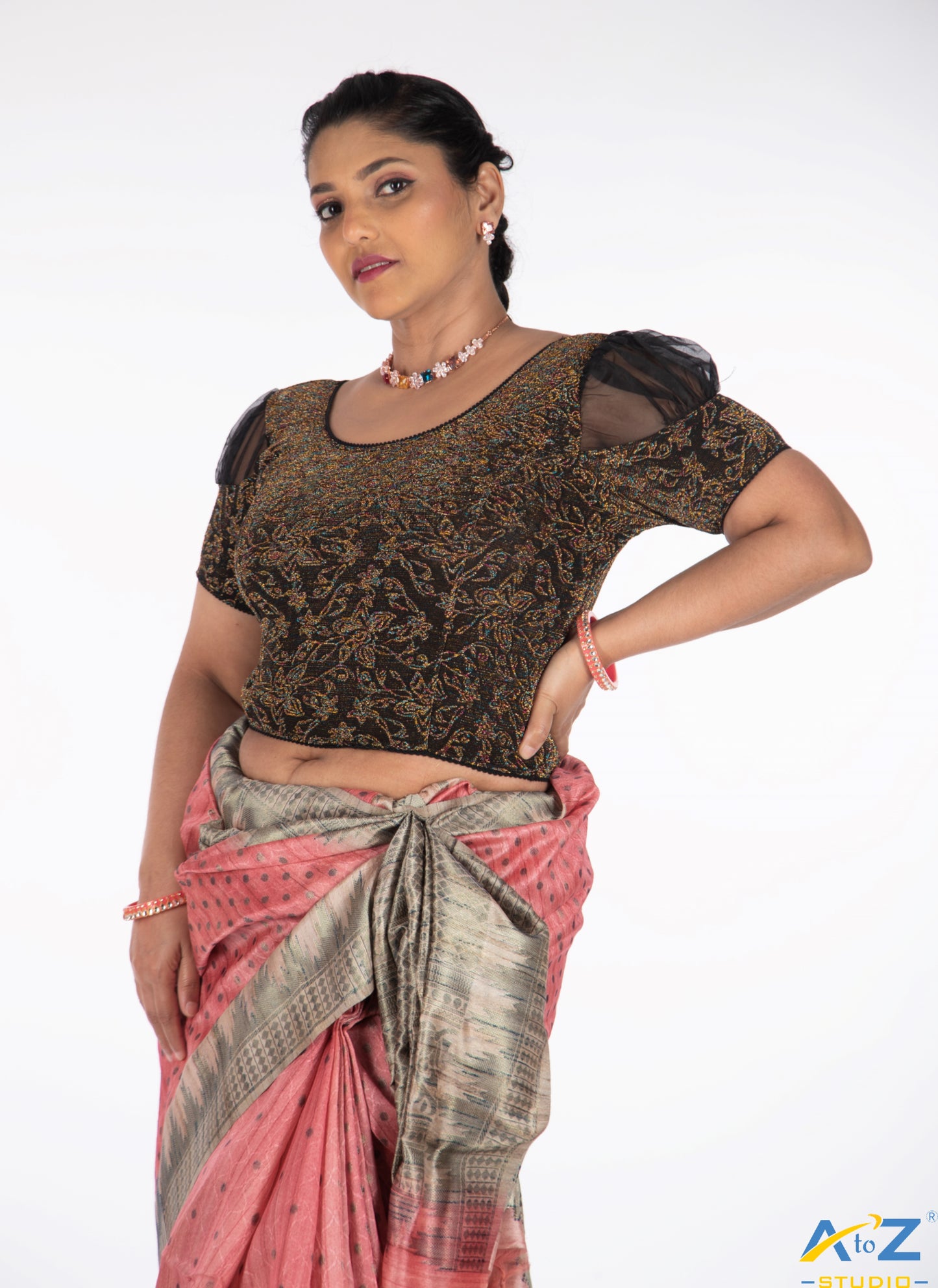 Black  Metallic Lycra Metallic Jacquard Blouse
