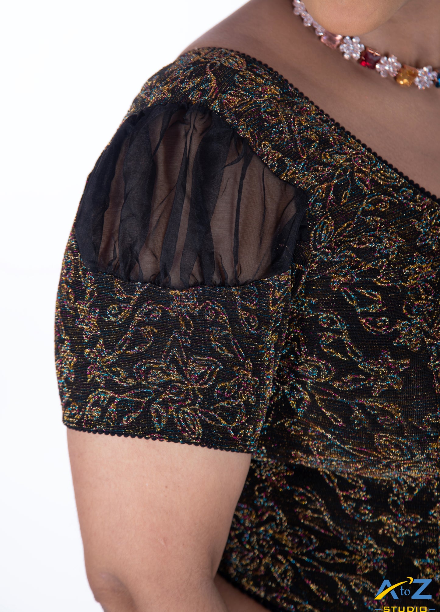 Black  Metallic Lycra Metallic Jacquard Blouse