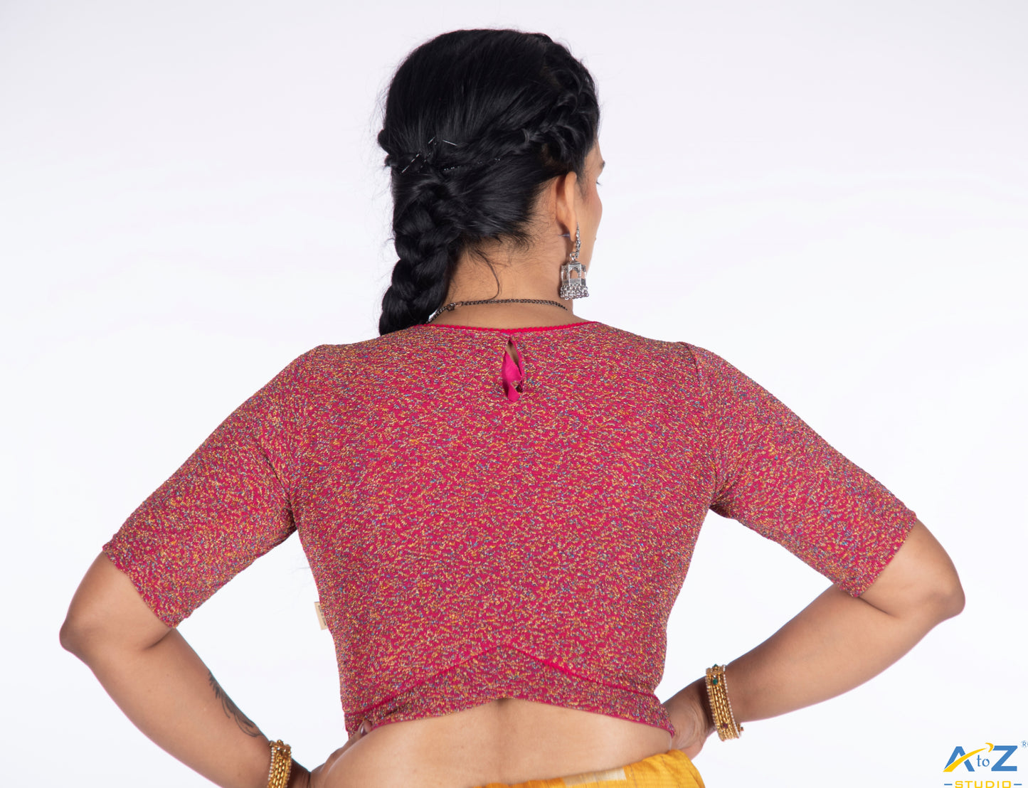 Rani  Metallic Lycra Boat Neck Blouse