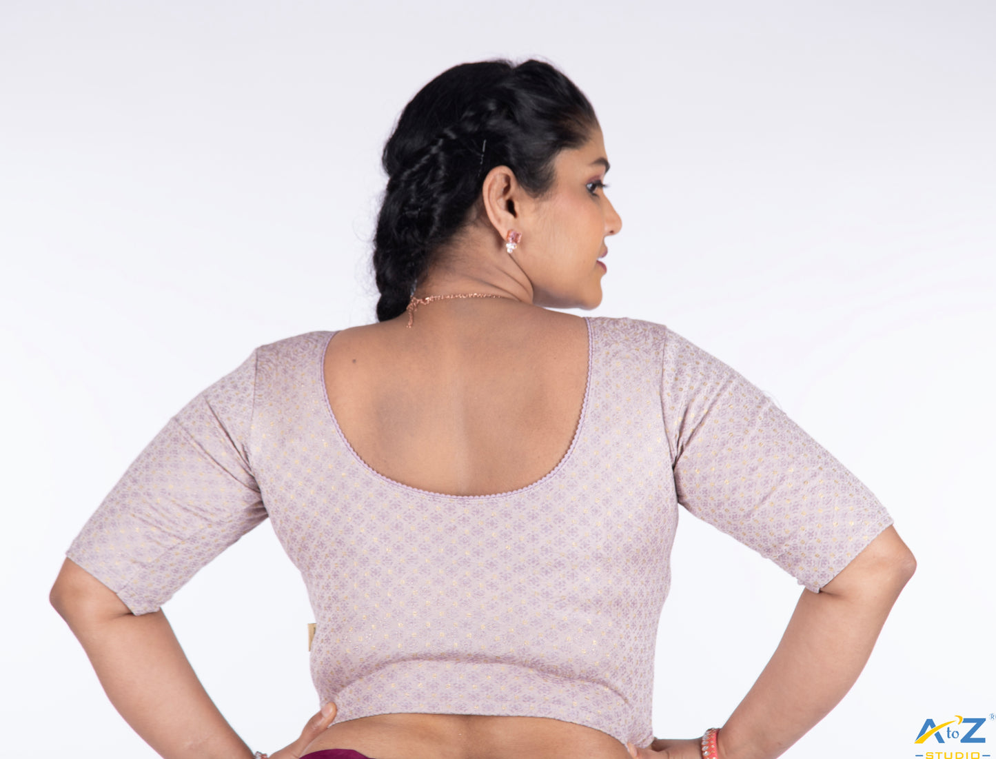 P Grey  Cotton Lycra Foil Print Blouse