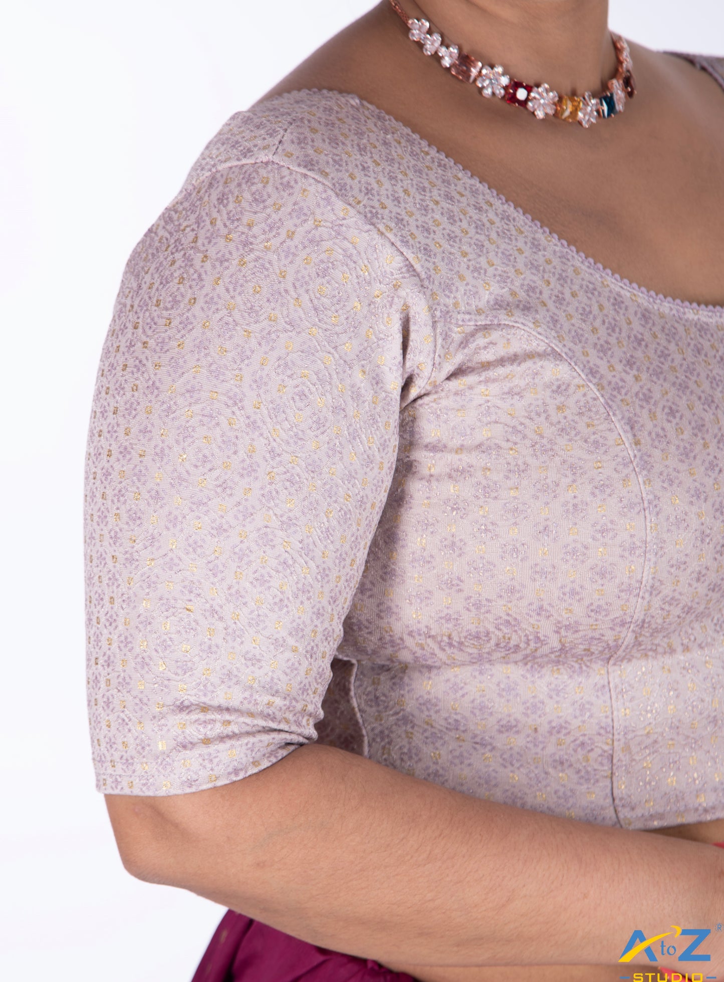 P Grey  Cotton Lycra Foil Print Blouse