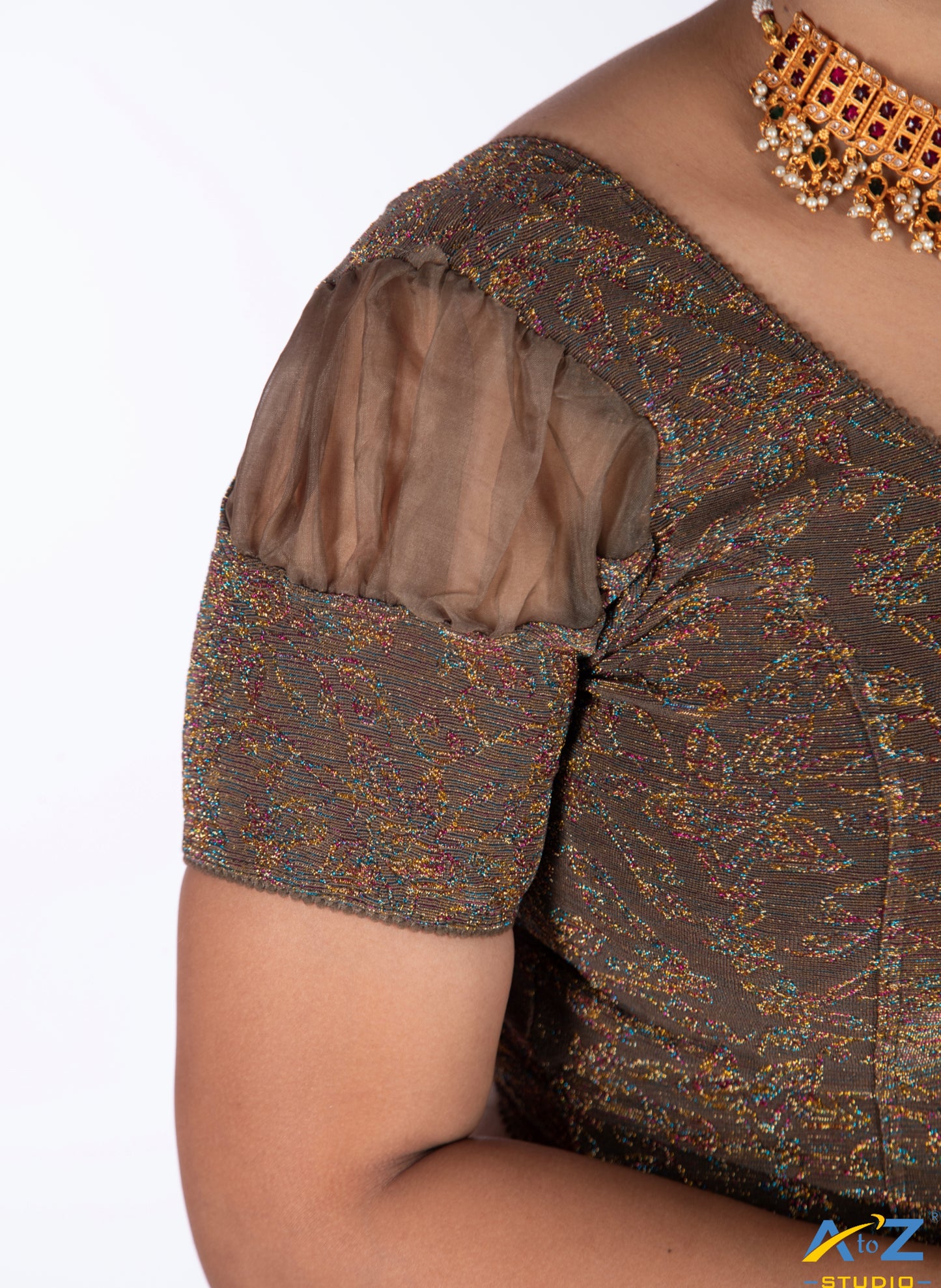 Olive  Metallic Lycra Metallic Jacquard Blouse
