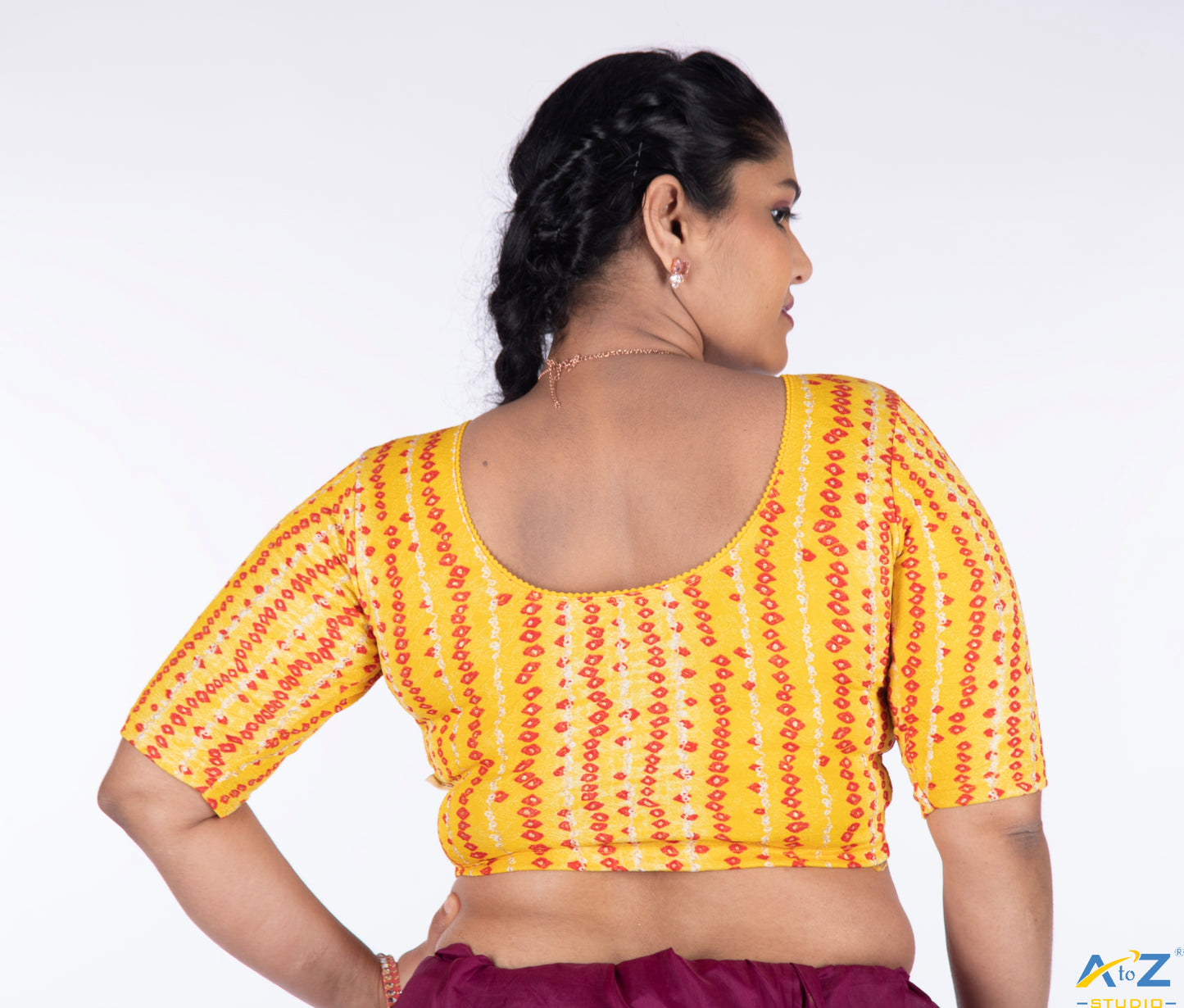 Yellow Cotton Lycra Bandhni Print Blouse
