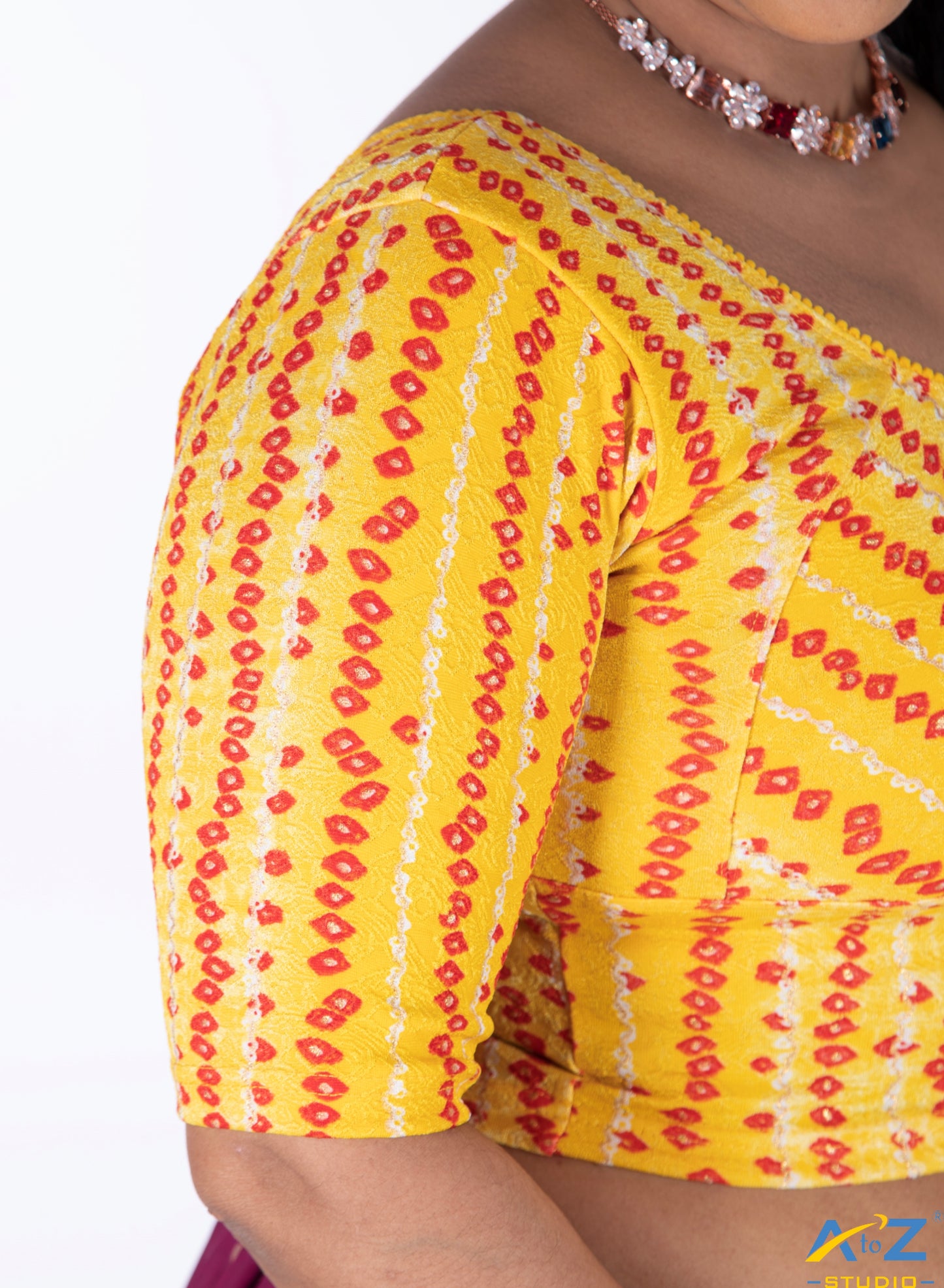 Yellow Cotton Lycra Bandhni Print Blouse