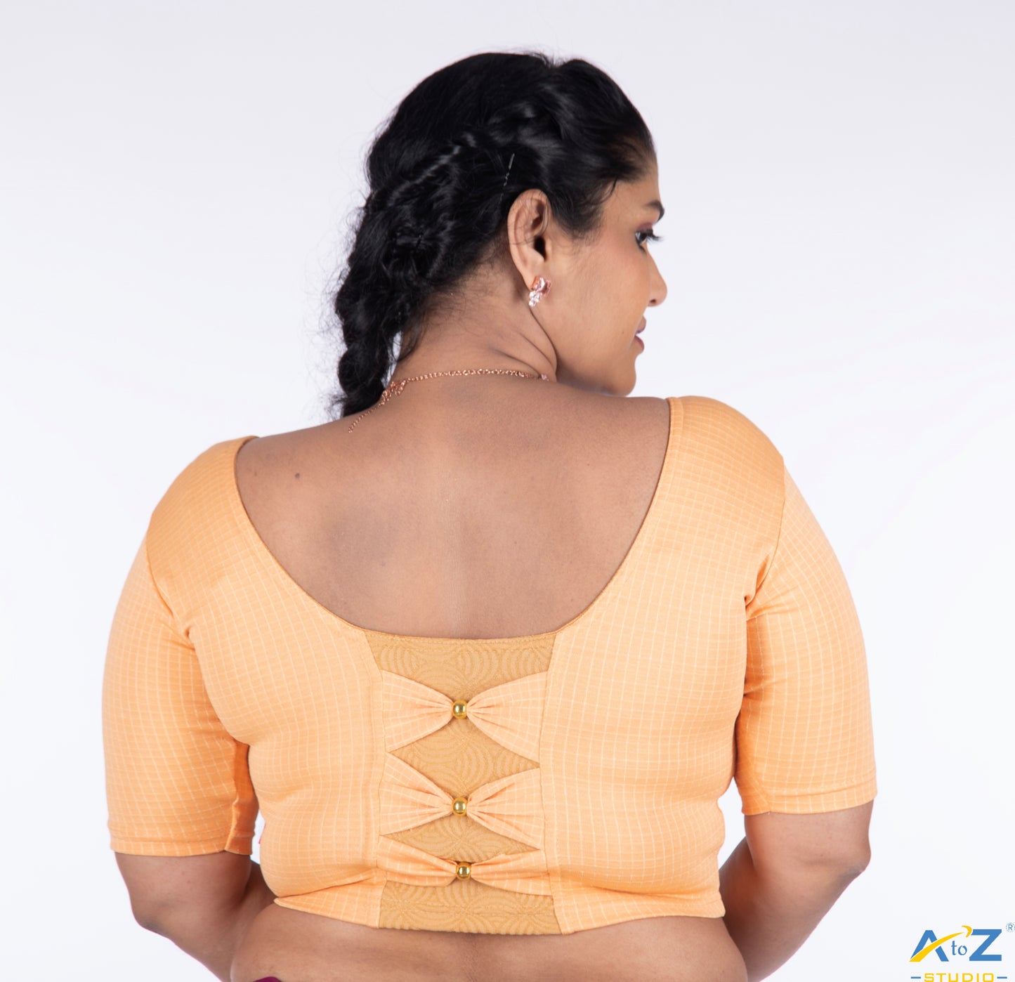 Peach  Cotton Lycra Blouse with Micro Checks