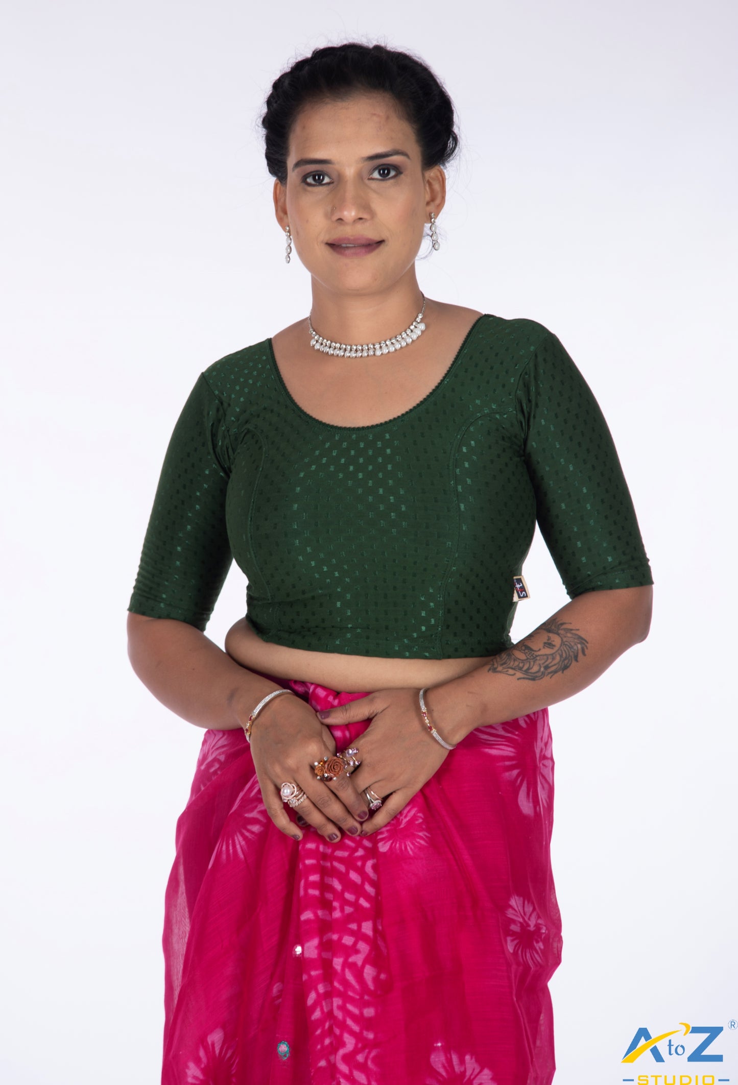 Bottle Green  Cotton Lycra Dobbi Classic Blouse