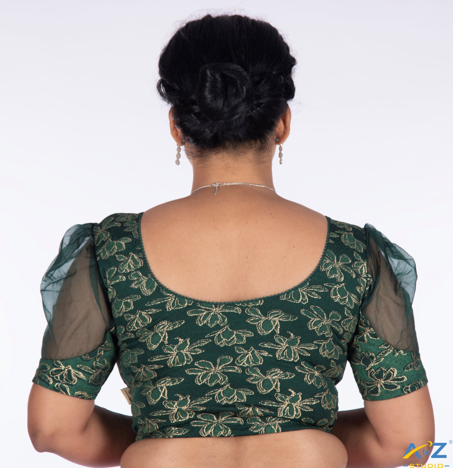 Bottle Green  Cotton Lycra Lotus Print Blouse