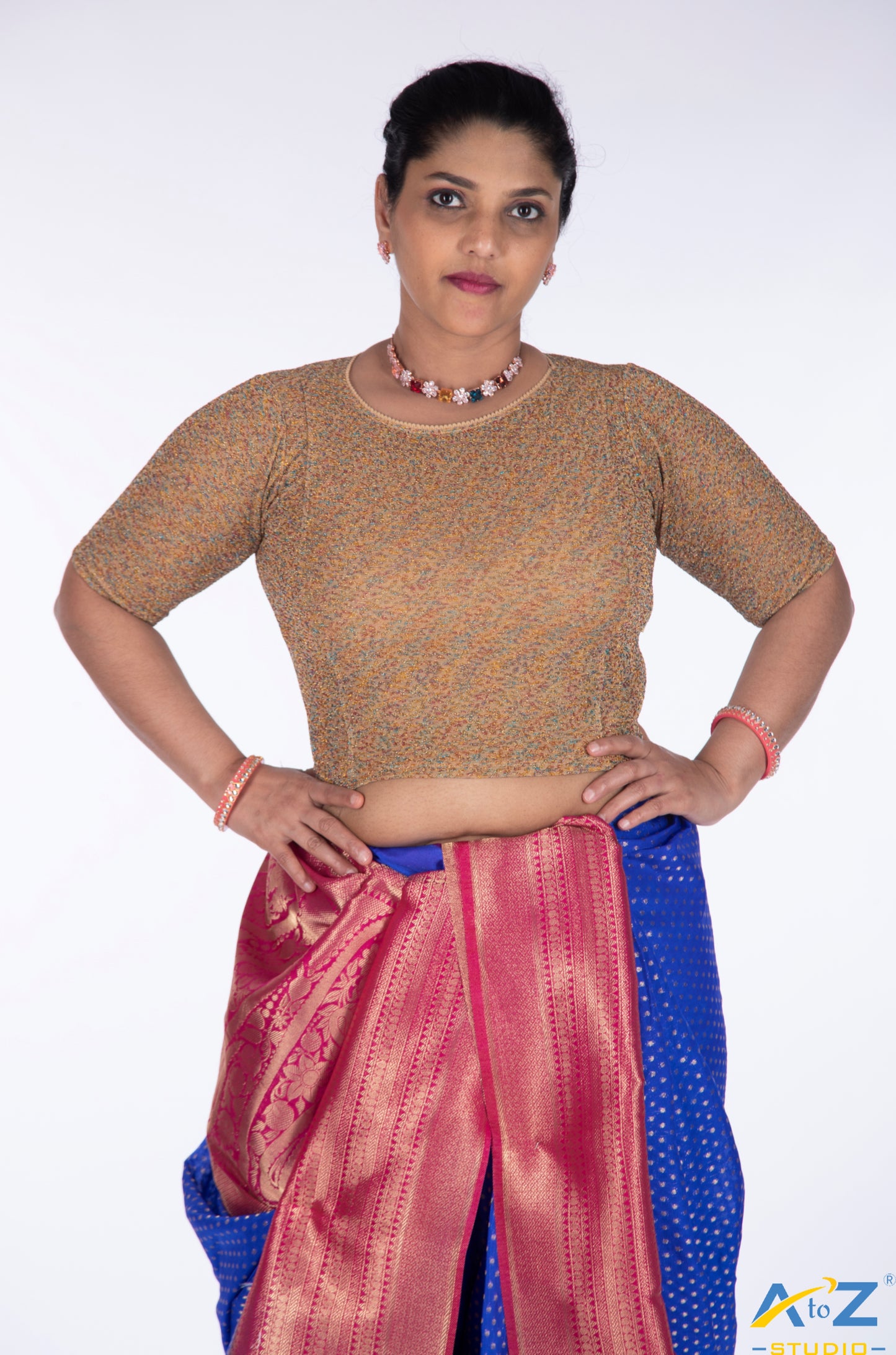 Chiku Metallic Lycra Boat Neck Blouse