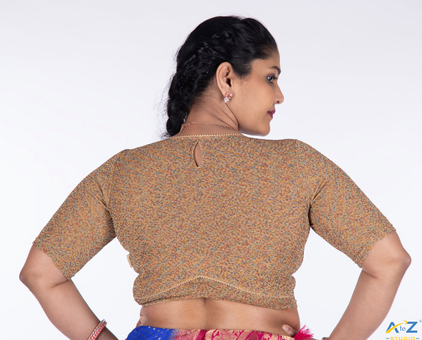 Chiku Metallic Lycra Boat Neck Blouse