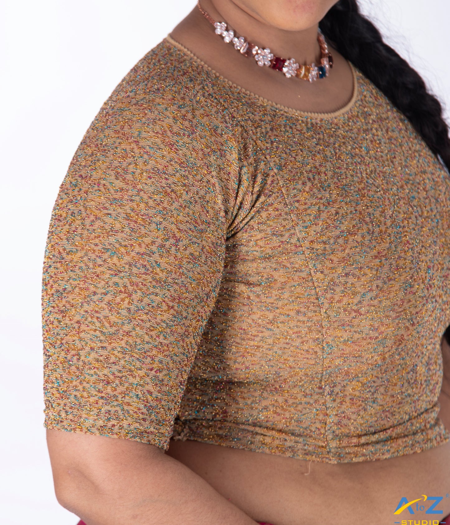 Chiku Metallic Lycra Boat Neck Blouse