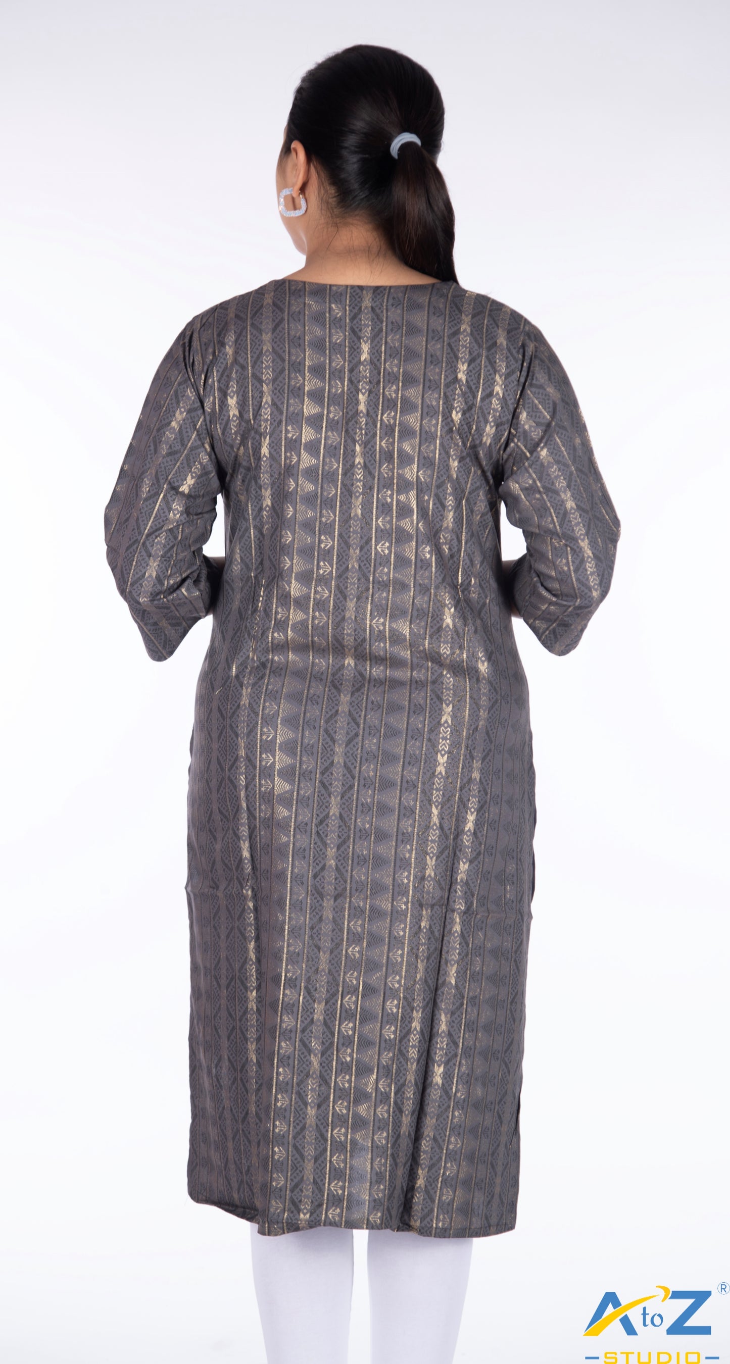 Sleek Grey Kurti with Geometric Lightning Bolt Designs