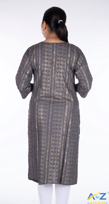 Sleek Grey Kurti with Geometric Lightning Bolt Designs